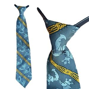 VTG 70s snap on wide tie blue yellow shrimp crown retro funky